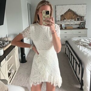 White Short Sleeve Lace Dress